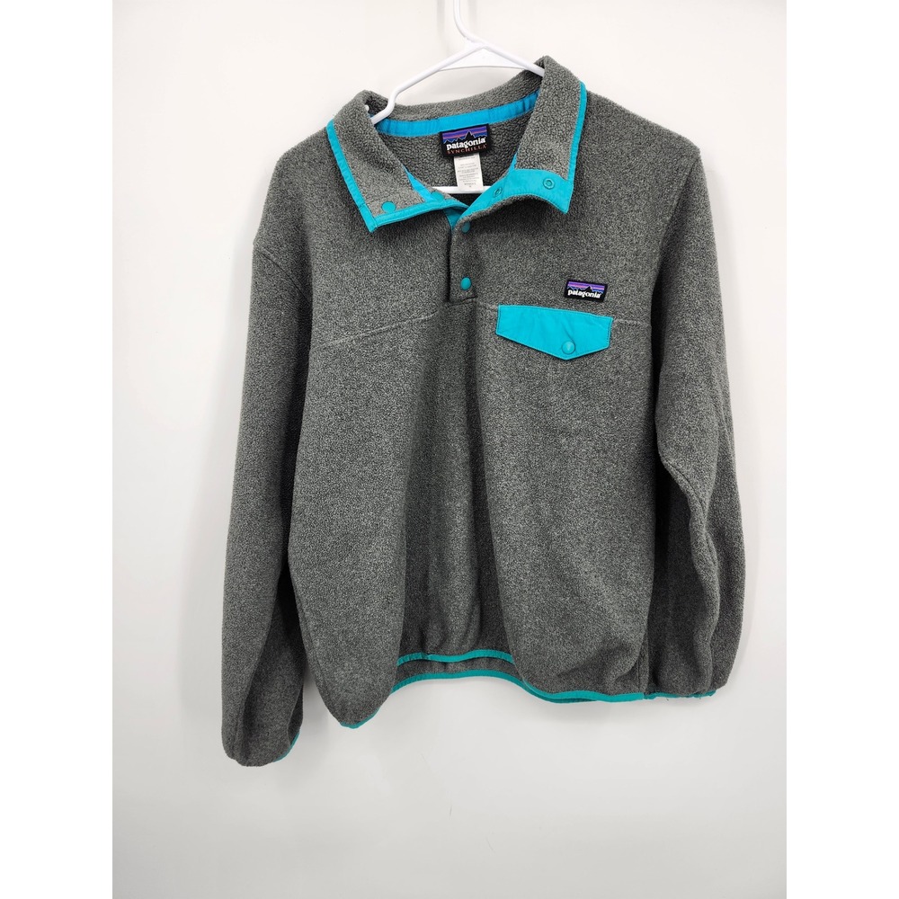 Patagonia Synchilla Fleece Pullover Womens Medium Gray Turquoise Snap-T Jacket